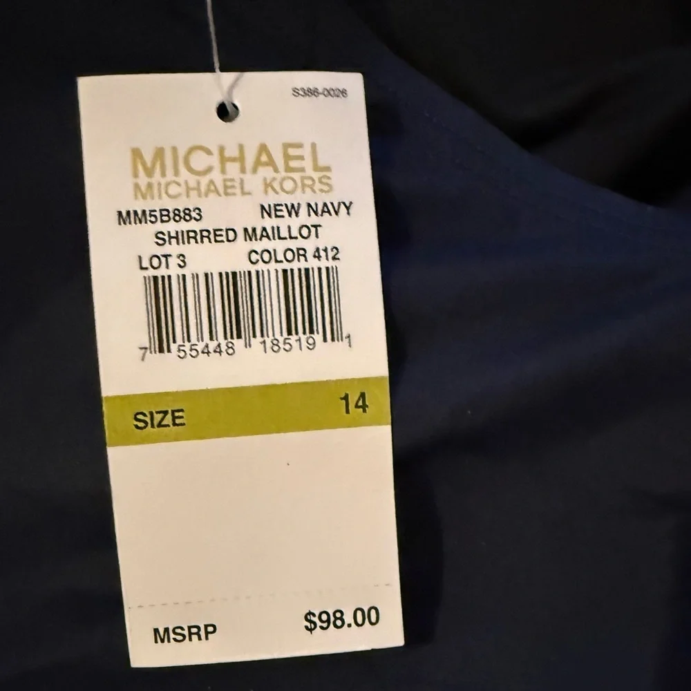 Michael Kors Shirred Maillot One-Piece Swimsuit New Navy | Size 14 | NWT
